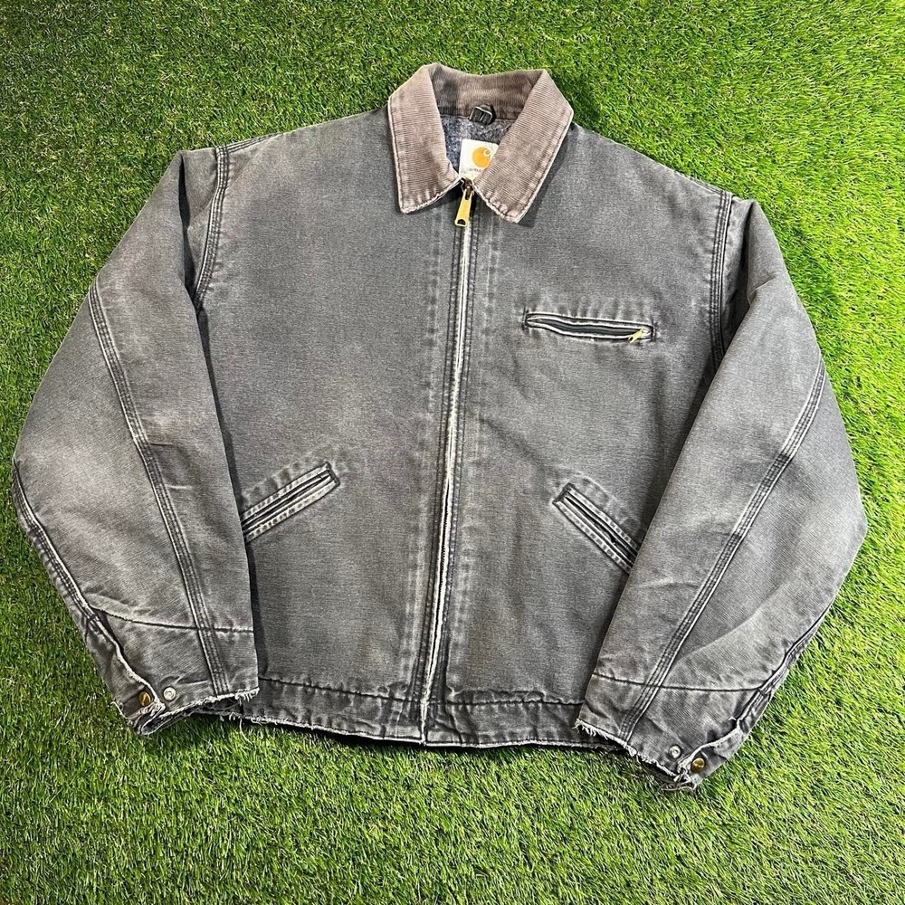 80s 90s Carhartt Detroit Jacket Made Black Gray Washed Cropped M/L Workwear Mens